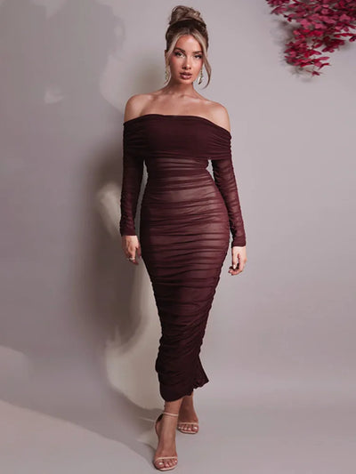 Alluring Off-Shoulder Ruched Dress - Divine Bella